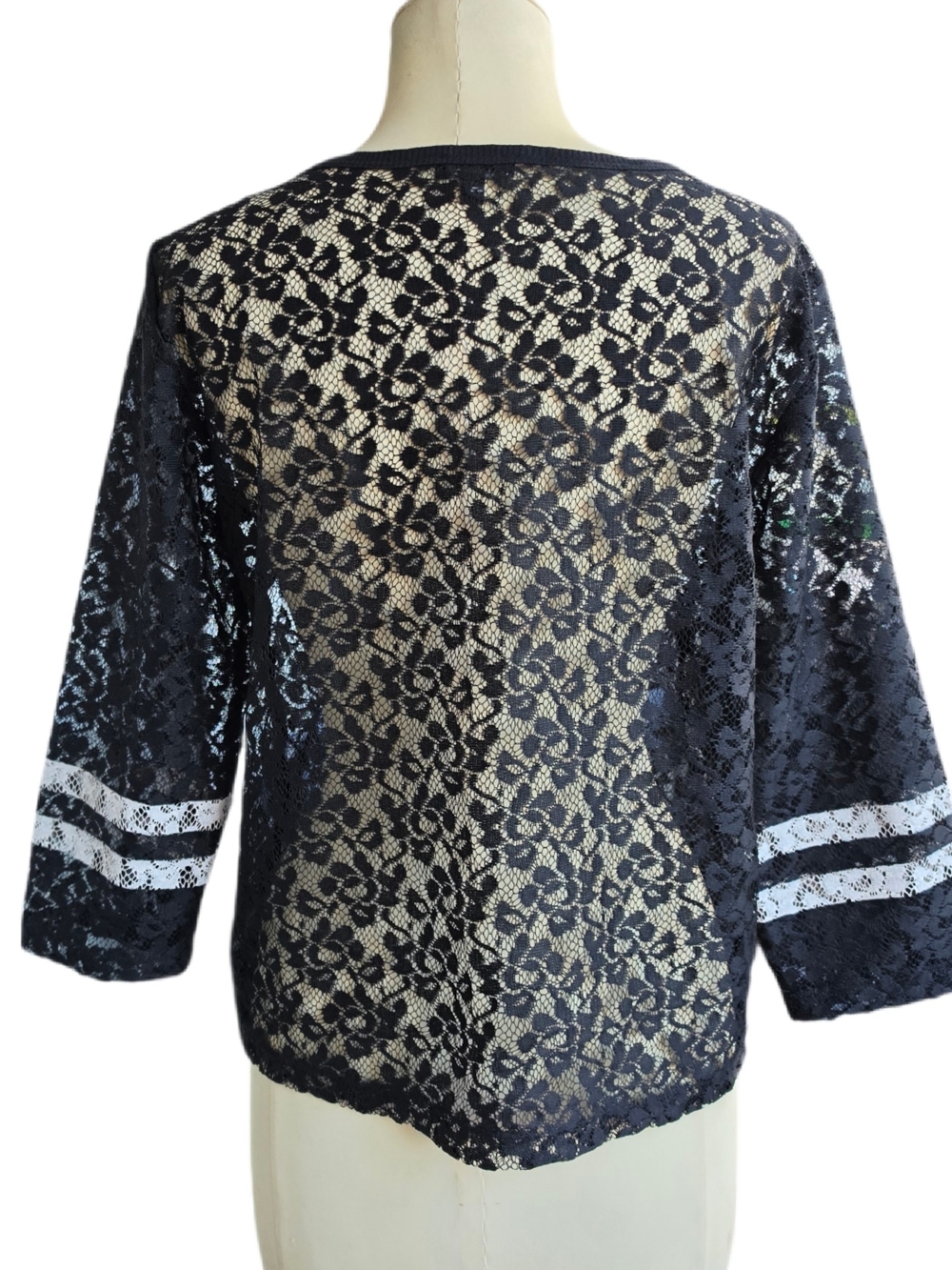 Express Black Lace Skull Tee with White Skull Detail - Picture 3 of 8